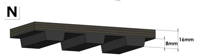 N44/60 HIGH PROFILE SIDE BELTING 6mm 32 RC HOLES EVERY 44mm PER M (Copy) (Copy)