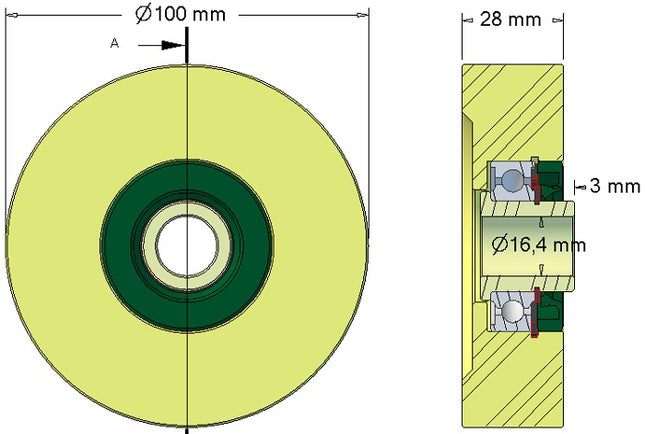 100 DIA  W 28 POLLY URETHANE ROLLER REPLACEABLE BEARINGS (K211RB) (623.00011) - INNOVATIVE EQUIPMENT LTD
