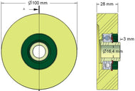 100 DIA  W 28 POLLY URETHANE ROLLER REPLACEABLE BEARINGS (K211RB) (623.00011) - INNOVATIVE EQUIPMENT LTD