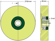 123 DIA W 28 x M16 POLYURETHANE ROLLER REPLACEABLE BEARING (K212RB) (62300012,121001228)